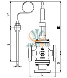 自力式溫度調節閥 (三通閥連接尺寸圖)